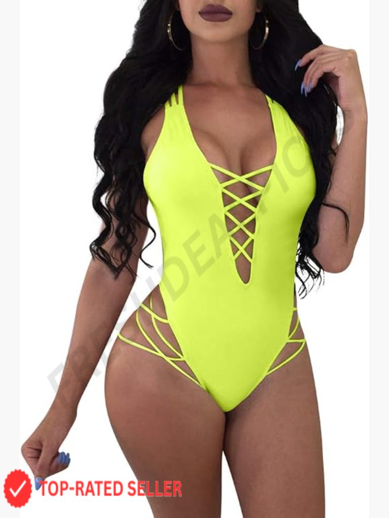 Sexy One Piece Lace Up Straps Swimsuit Criss Cross Back High Cut Leg